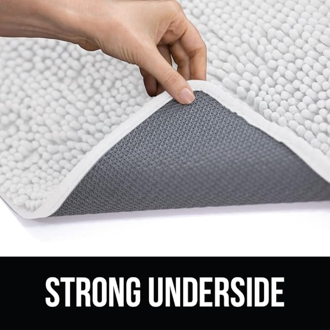 KANGAROO Bathroom Rugs, Chenille Soft Absorbent Bath Rug, Shaggy Shower Mat, Quick Dry Machine Wash Bathmat, Plush Carpet Mats for Tub, Bathtub and Room Home Decor Accessories, 36x24, White