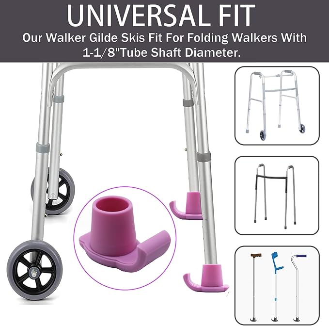 Magicorange Walker Glide Skis, 4 Pcs Universal Fit Walker ski Glides,Easy to Use Rubber Walker Glides,Walker Feet Replacement (Pink)