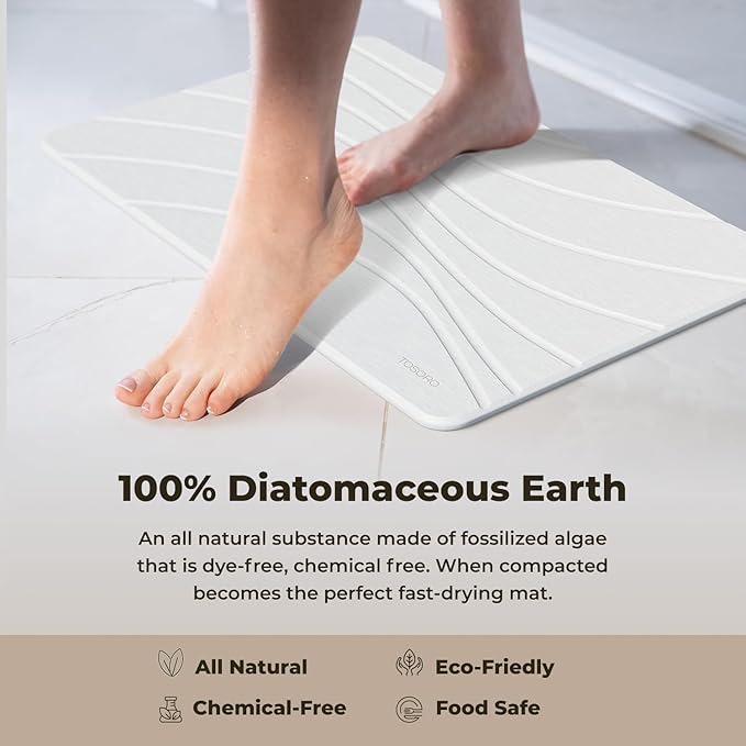 Stone Bath Mat, Diatomaceous Earth Non-Slip Stone Shower Mat - Quick Drying Absorbent Bath Mats for Bathroom - Elegant & Modern Design, Easy to Clean (23.5 x 15) - Sandstone