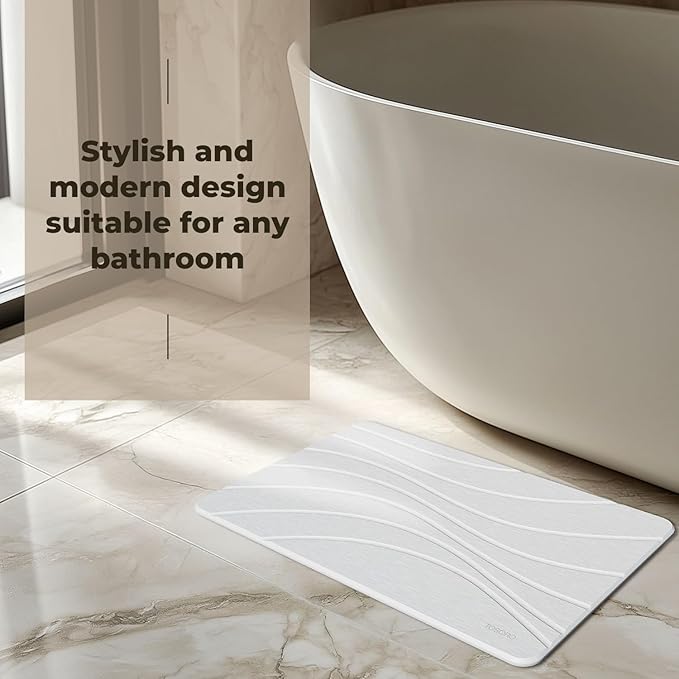 Stone Bath Mat, Diatomaceous Earth Non-Slip Stone Shower Mat - Quick Drying Absorbent Bath Mats for Bathroom - Elegant & Modern Design, Easy to Clean (23.5 x 15) - Sandstone