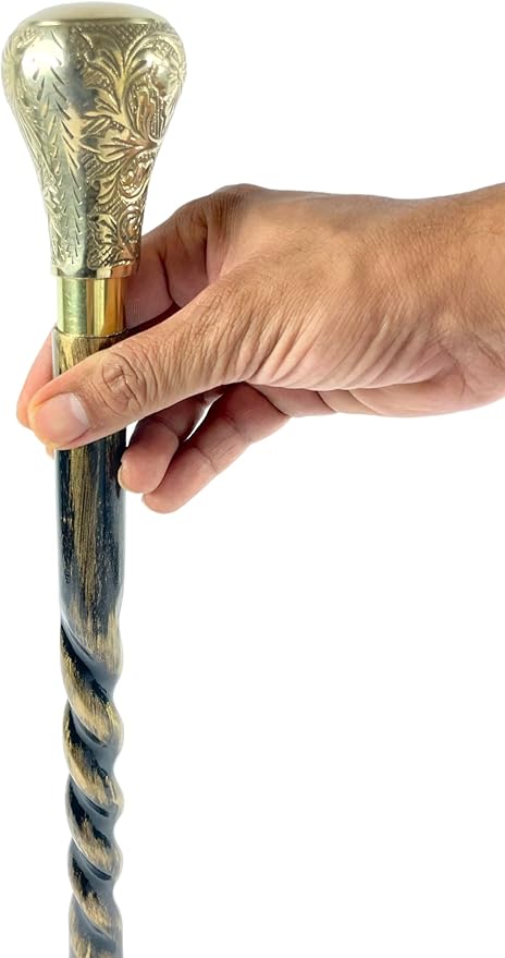 All Black Snake Handle Spiral Wooden Walking Cane