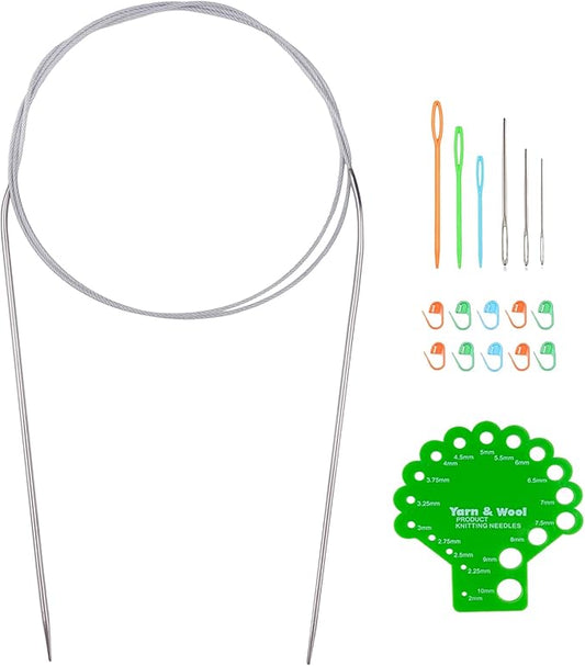 Hobekoee Circular Knitting Needle 40 inch (100cm),Size US 0 (2.0mm) Round Stainless Steel Knitting Needles for Smoothly Knit Blanket,Sweater,Coaster,Socks