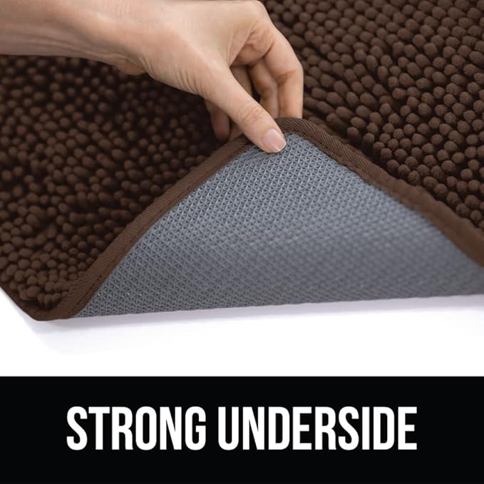 KANGAROO Bathroom Rugs, Chenille Soft Absorbent Bath Rug, Shaggy Shower Mat, Quick Dry Machine Wash Bathmat, Plush Carpet Mats for Tub, Bathtub and Room Home Decor Accessories, 24x17, Brown