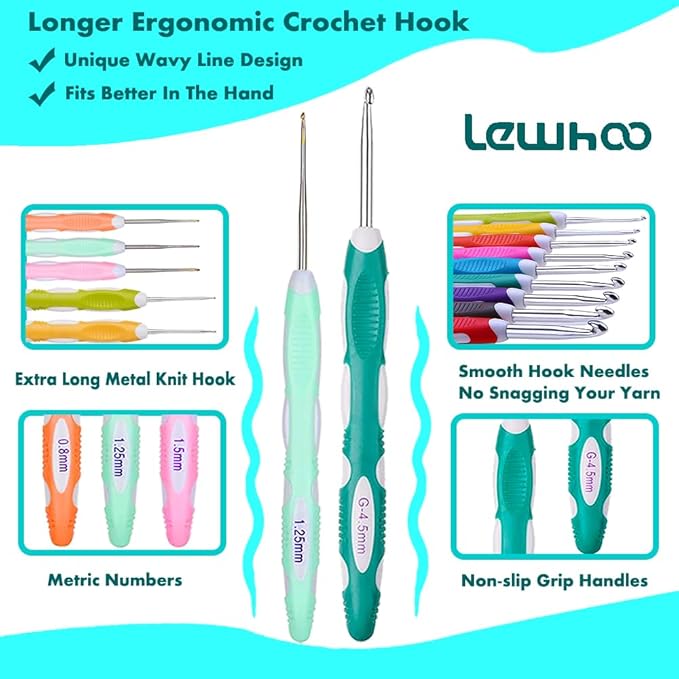 Ergonomic Crochet Hooks Set with Case, 12PCS Crochet Hooks for Arthritic Hands, Size from 0.8mm~6.0mm