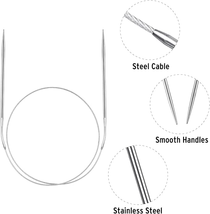 Circular Knitting Needles Set, Stainless Steel Round Knitting Needles 32 Inch, 11 Pack Sizes 1.5-5mm Beginners Metal Knitting Needles with Magic Loop for Sweaters, Socks, Blanket and Scarves