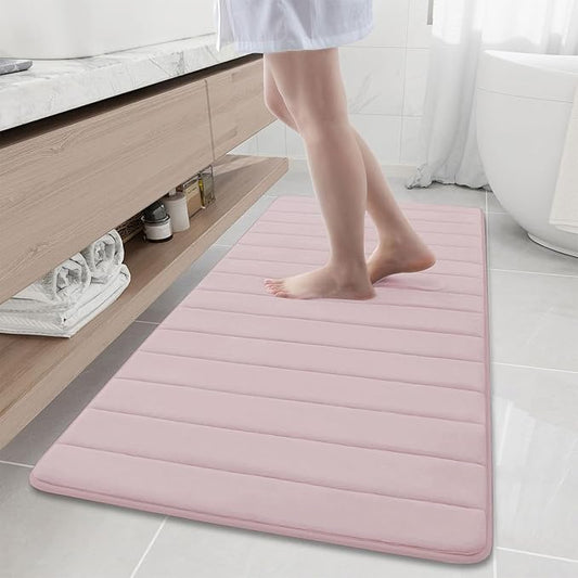Buganda Memory Foam Bath Mat, 60" x 24", Ultra Soft and Non-Slip Bathroom Rugs, Water Absorbent and Machine Washable Bath Rug Runner for Bathroom, Shower, and Tub, Peach