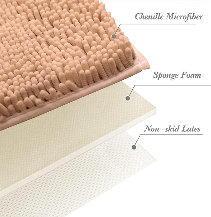 Non-Slip Bath Rug,Extra Soft Microfiber Bedroom Shag Carpet with Anti-Slip Backing,Water/Dust Absorbent Fast Dry Shower Mat,Sound Insulated Stairs Pad,Machine Washable (Camel,19 x 31 Inches)