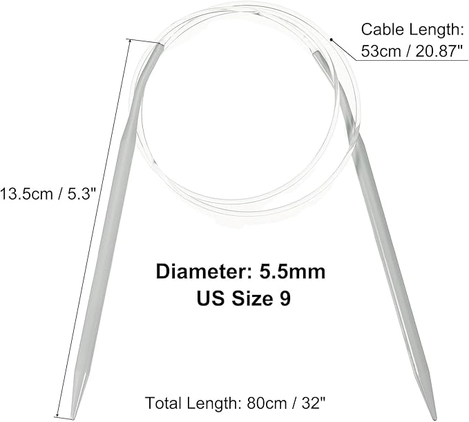 uxcell Aluminum Circular Knitting Needle US Size 32 Inch (80cm) Length Size US 9 (5.5mm) Round Knitting Needle for Handmade Projects DIY Knitting