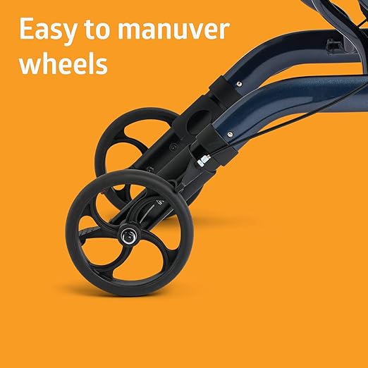 Medline Aluminum European Style Foldable Rollator with Backrest, 300 lbs. Capacity, Navy — For Foot & Leg Injuries & Post-Surgery