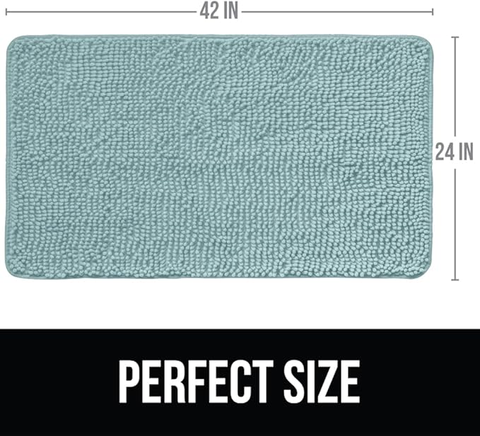 KANGAROO Bathroom Rugs, Chenille Soft Absorbent Bath Rug, Shaggy Shower Mat, Quick Dry Machine Wash Bathmat, Plush Carpet Mats for Tub, Bathtub and Room Home Decor Accessories, 42x24, Seafoam