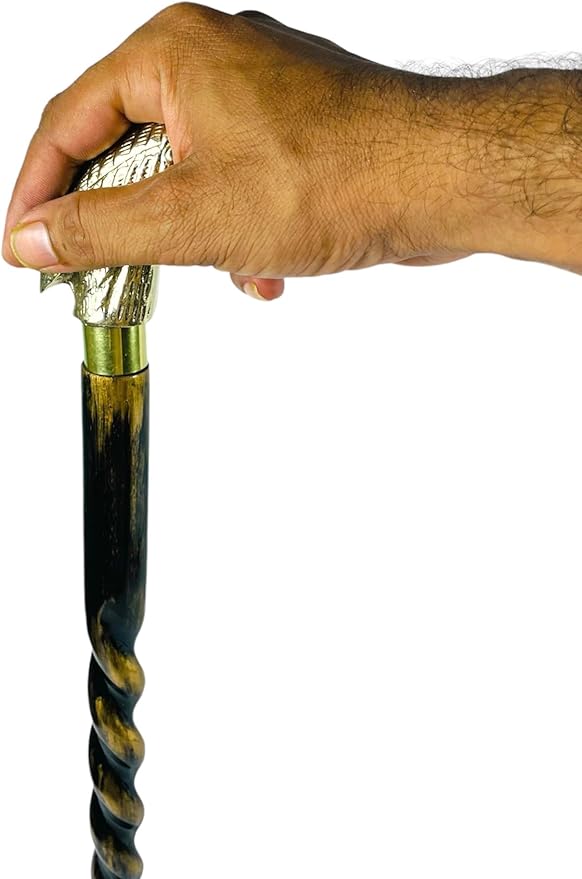 All Black Snake Handle Spiral Wooden Walking Cane