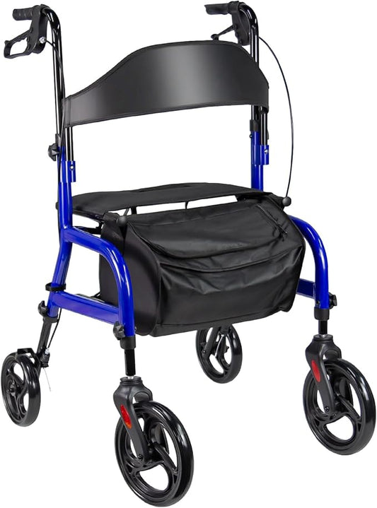 Rollator Walkers for Seniors, Foldable Rollator Walkers with Seat, 300 lbs Capacity Rolling Walker with Storage Bag, Adjustable Height, Lightweight Walker for Mobility Impaired, for Home/Travel (Blue)