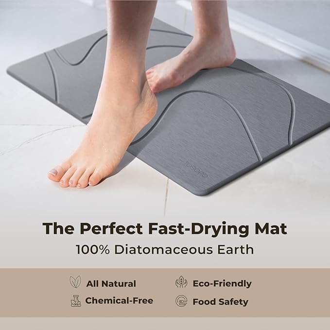 Stone Bath Mat, Diatomaceous Earth Non-Slip Stone Shower Mat - Quick Drying Absorbent Bath Mats for Bathroom - Elegant & Modern Design, Easy to Clean (23.5 x 15) - Graphite