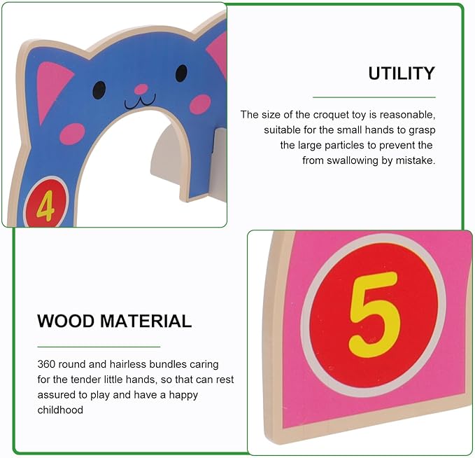 DECHOUS Croquet Sets for Kids: Jungle Animal Wooden Croquet Game Set Outdoor Indoor Parent-Child Interactive Preschool Toy for Children Adults Assorted Color