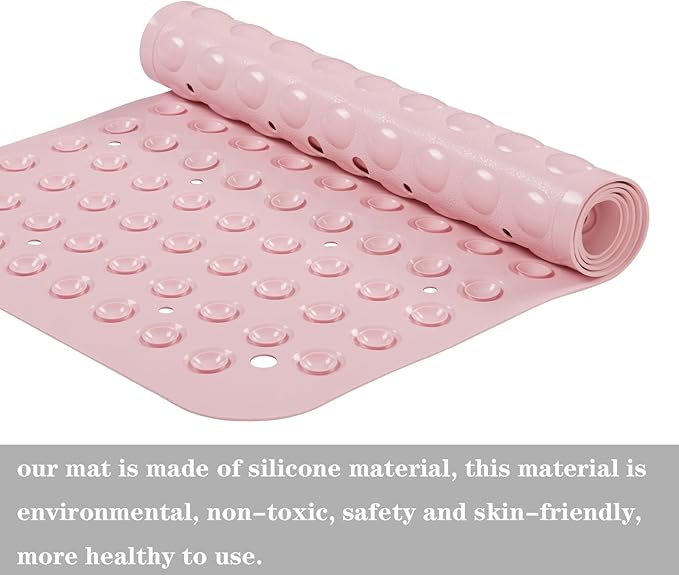 YANZIFLY Bathtub Mat for Shower: Soft Silicone Bath Mat Non Slip with Suction Cups Tub Mat for Bathroom for Family Extra Large Shower matt Machine Washable - Pink