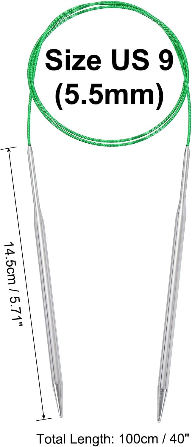 uxcell Size US 9 (5.5mm) Knitting Needles Circular Needle 40 Inch(100cm) Round Metal Stainless Steel Needle for Handmade Projects DIY Knitting Light Green