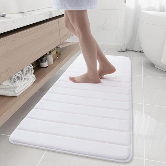 Buganda Memory Foam Bath Mat, 59" x 20", Ultra Soft and Non-Slip Bathroom Rugs, Water Absorbent and Machine Washable Bath Rug Runner for Bathroom, Shower, and Tub, White