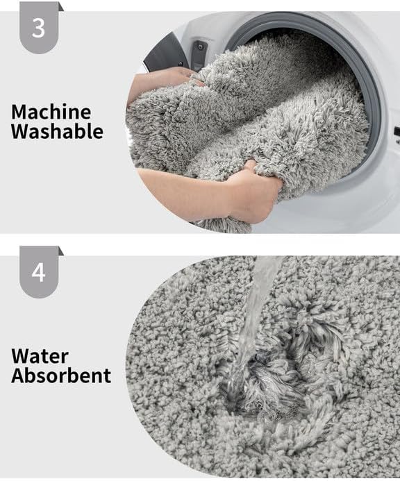 Small Bathroom Rug 17x24 Non Slip Gray Fluffy Bath Mat for Bathroom Floor Washable Plush Luxury Bath Rug for Tub Soft Shaggy Absorbent Shower Mat