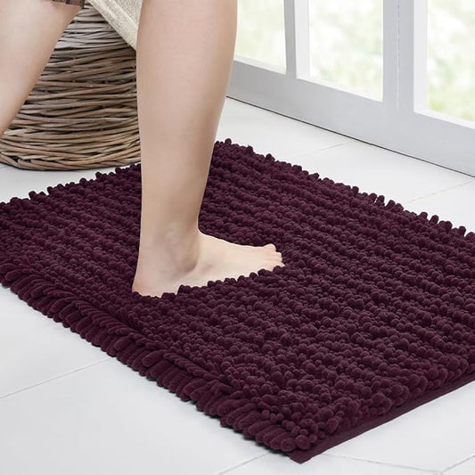 Walensee Bathroom Rug Non Slip Bath Mat (36x24 Inch Plum Purple) Water Absorbent Super Soft Shaggy Chenille Machine Washable Dry Extra Thick Large Plush Carpet for Shower Floor