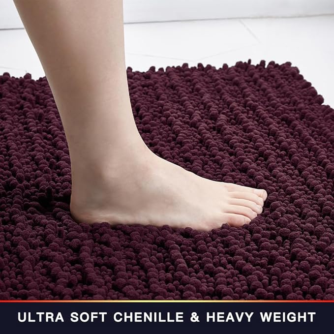 Walensee Bathroom Rug Non Slip Bath Mat (36x24 Inch Plum Purple) Water Absorbent Super Soft Shaggy Chenille Machine Washable Dry Extra Thick Large Plush Carpet for Shower Floor