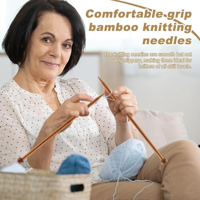 7 Pairs Bamboo Knitting Needles Set & 5PCS Safety Pin Brooch Weaving Sweater Knitting Tool,Long Wooden Single Point Straight Needles, for Beginners for Making Sweater,Shawl,Scarf