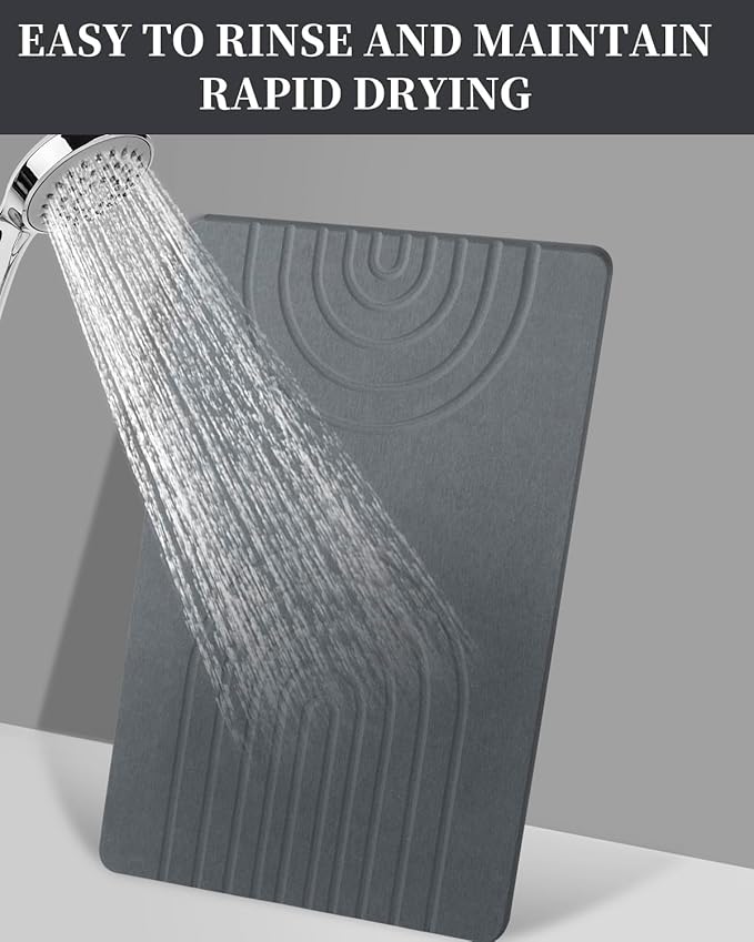 Stone Bath Mat 24"x16" - Diatomaceous Earth Shower Mat, Quick Dry, Anti-Slip, Modern Design with Bonus Non-Slip Pad - Perfect for Home Safety and Style, White,Semicircle