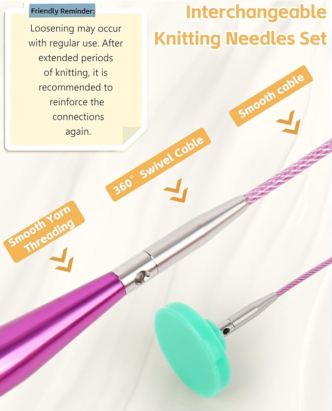 Aeelike Interchangeable Knitting Needles Set, 13 Sizes Circular Knitting Needles (3.0-10.0 mm) with 4 Cables & Leather Case, Smooth Knitting Needle for Blankets Cushions, Ideal Gift