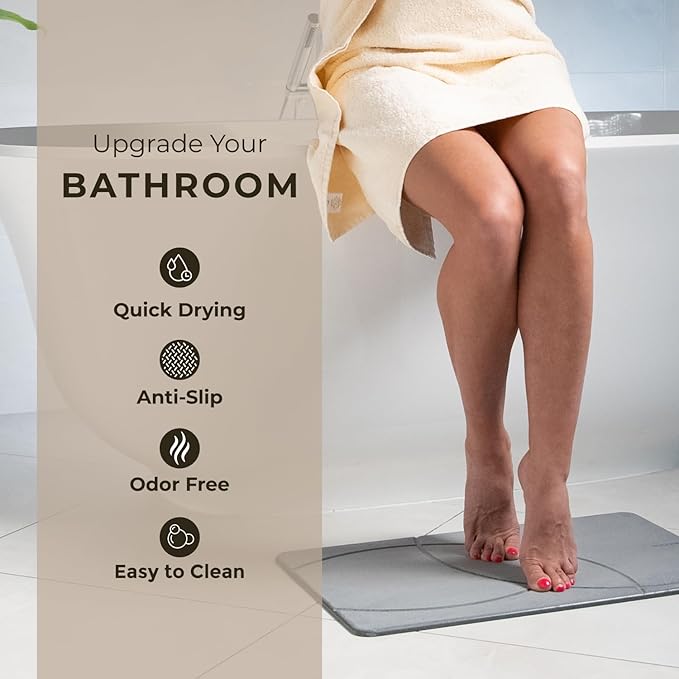 Stone Bath Mat, Diatomaceous Earth Non-Slip Stone Shower Mat - Quick Drying Absorbent Bath Mats for Bathroom - Elegant & Modern Design, Easy to Clean (23.5 x 15) - Graphite