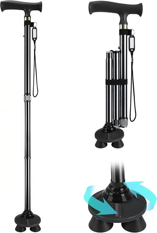 NINEMAX Walking Cane for Men Women Seniors, Foldable Collapsible Adjustable Free Standing T Handle Walking Stick, Lightweight Sturdy Folding Cane Portable for Stable and Balance