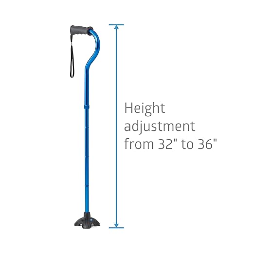 Medline Offset Folding Cane, 4-Point Base with Cushioned Gel Handle, Supports up to 350 lbs, Blue
