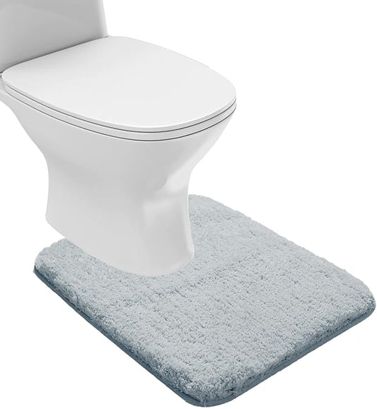 Suchtale Bathroom Contour Rug Non Slip Bath Mat Water Absorbent Soft Microfiber Shaggy Bathroom Mat Machine Washable Bath Rug for Bathroom Thick Plush U Shape Toilet Rug (20 x 24, Light Blue)