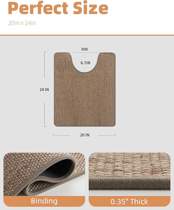 PADOOR Braided Toilet Rugs U Shaped, Non Slip Toilet Mats for Bathroom Floor Machine Washable Super Absorbent Contour Bath Rugs for Toilet Mat Quick Dry U Shaped Toilet Rug, 20''x24'' Brown