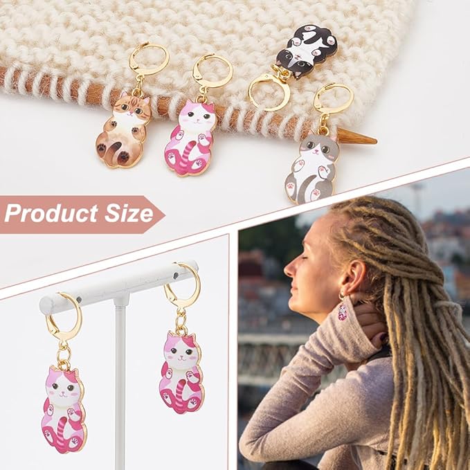 NBEADS 24 Pcs Enamel Cat Stitch Markers, Enamel Alloy Crochet Stitch Marker Charms Removable Locking Stitch Marker for Knitting Weaving Sewing Accessories Quilting Handmade Jewelry