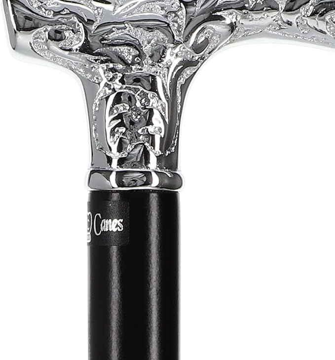 Royal RC Canes Premium Chrome Brass Scroll Fritz Cane with Black Beechwood Shaft, Walking Cane for Men and Women
