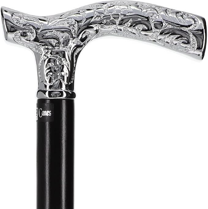 Royal RC Canes Premium Chrome Brass Scroll Fritz Cane with Black Beechwood Shaft, Walking Cane for Men and Women