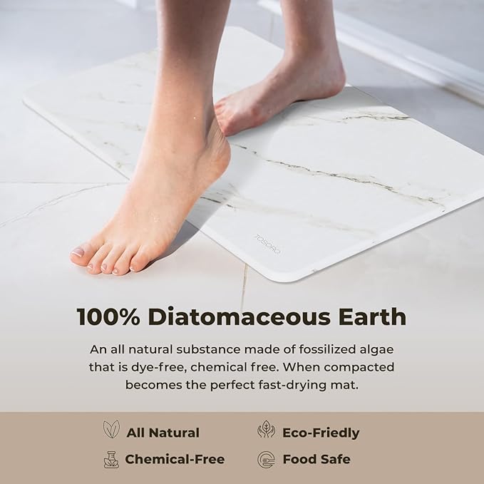 Stone Bath Mat, Diatomaceous Earth Non-Slip Stone Shower Mat - Quick Drying Absorbent Bath Mats for Bathroom - Elegant & Modern Design, Easy to Clean (23.5 x 15) - Sandstone