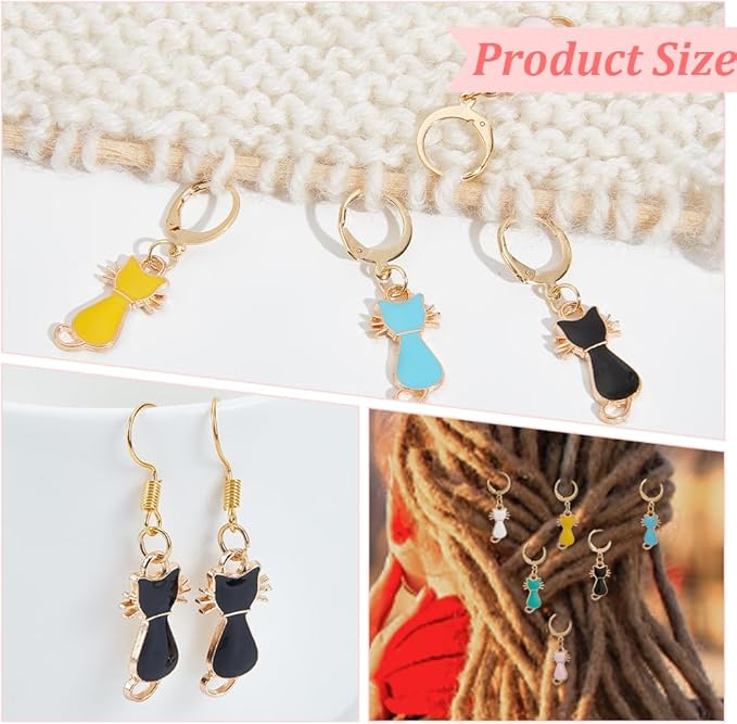 NBEADS 24 Pcs Cat Stitch Markers, Enamel Alloy Crochet Stitch Marker Charms Removable Locking Stitch Marker for Knitting Weaving Sewing Accessories Quilting Handmade Jewelry