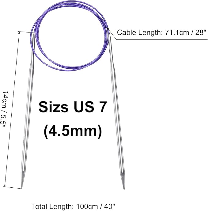 uxcell Size US 7 (4.5mm) Knitting Needles Circular Needle 40 Inch(100cm) Round Metal Stainless Steel Needle for Handmade Projects DIY Knit Blankets