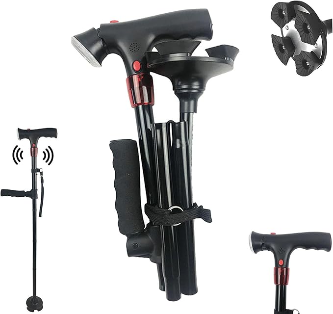 CaneHero Walking Cane, Cane Hero Walking Stick for Men & Women Smart Cane with LED Light & Emergency Alarm, Adjustable, Foldable, Lightweight with Non-Slip Base for Seniors, Support & Safety