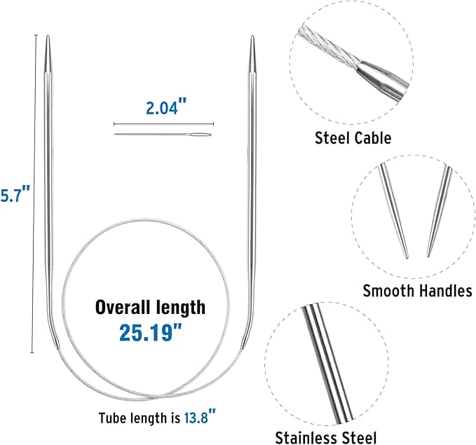 Circular Knitting Needles Set 24 Inch, Round Metal Knitting Needles with Magic Loop, 11 Pack 1.5-5mm Stainless Steel Circle Knitting Needles for Beginners Knitting Socks, Blankets, Sweaters, Hats