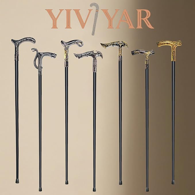 Walking Cane for Men & Women - Heavy Duty 500+ lbs Capacity, Gothic Cane with Ornate Design, Decorative Goth Metal Ergonomic Handle Cane, Black & Silver Snake Walking Stick for Senior Gift