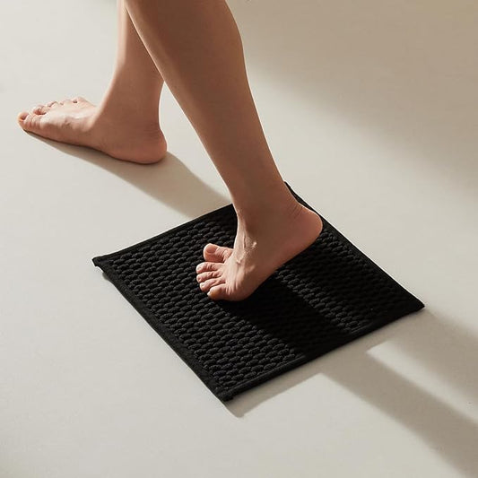 Black Small Bathroom Rugs, Non Slip Washable Bath Rugs Super Absorbent Bathroom Rug Thin Quick Dry Low Pile Bath Mats, Black 12''x12''