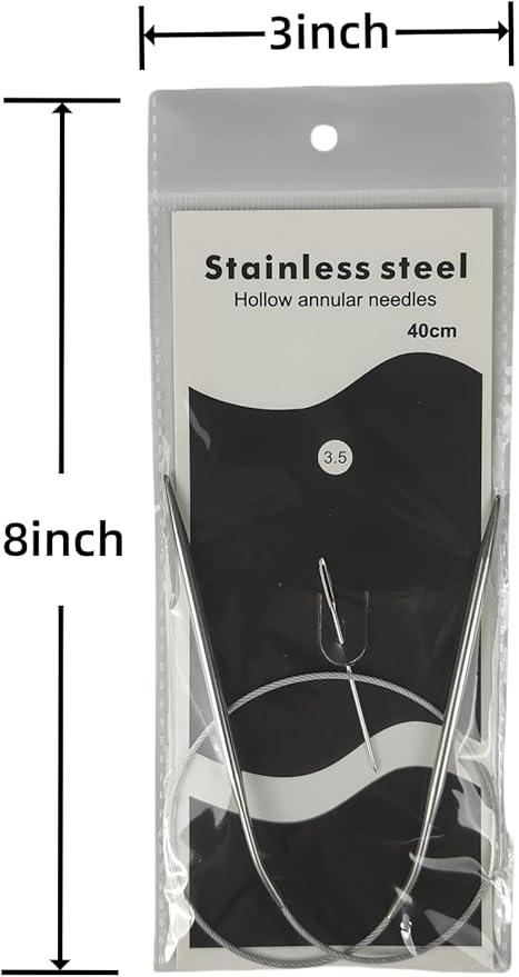 Aolfior Stainless Steel Circular Knitting Needles Size 8 16 Inch 5 mm Set Round Metal (Silver, 16 inch-8-(5mm)) Suitable for Beginners and Experienced Knitters Alike.