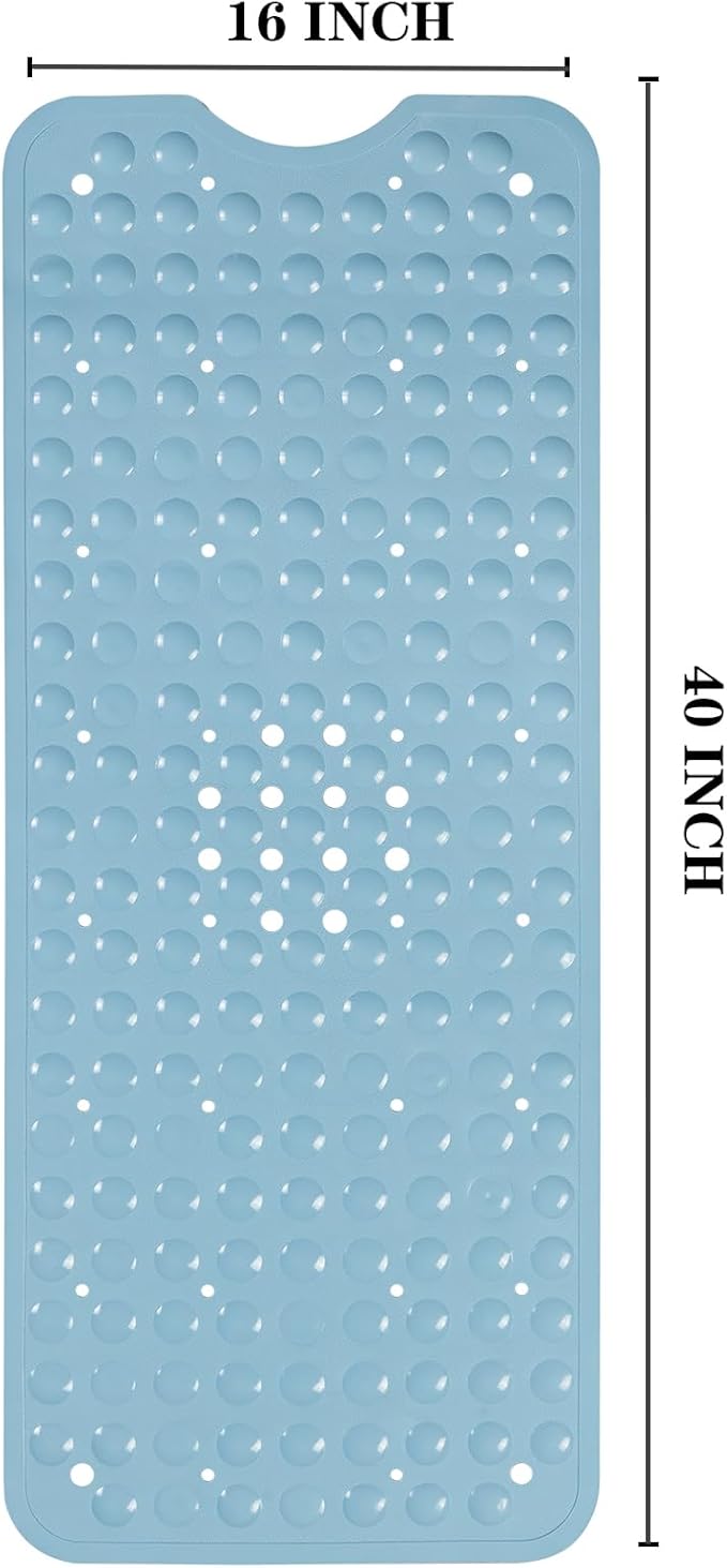 YANZIFLY Bathtub Mat for Shower: Soft Silicone Bath Mat Non Slip with Suction Cups Tub Mat for Bathroom for Family Extra Large Shower matt Machine Washable - Blue