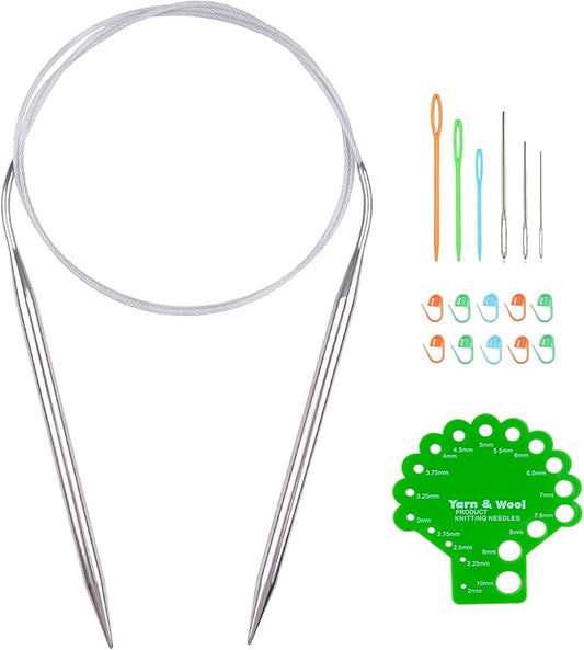 Hobekoee Circular Knitting Needle 40 inch (100cm),Size US 10 (6.0mm) Round Stainless Steel Knitting Needles for Smoothly Knit Blanket,Sweater,Coaster,Socks