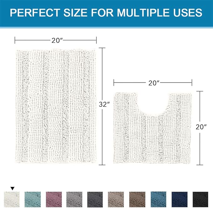 H.VERSAILTEX Bathroom Rugs Bath Rug Set 2 Piece Bathroom Contour Rug Toilet Mat Sets Non Slip Contour Bath Rug Ultra Thick Water Absorbent Striped Bath Mats Washable(20" x 32" Plus 20" x 20" U, Cream)