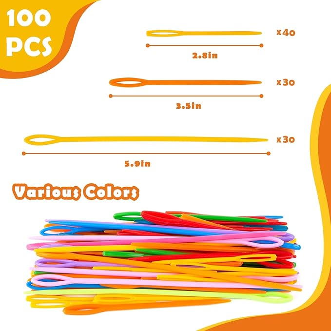 LOVEINUSA 100PCS Plastic Needles for Kids, Large Eye Yarn Needles for DIY Stitchery Plastic Sewing Needles Tapestry