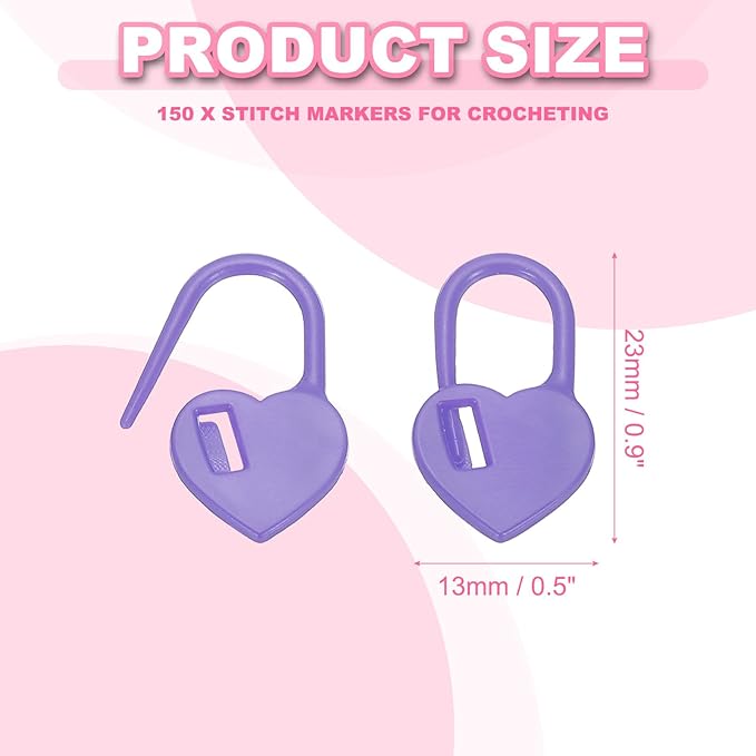 PATIKIL Crochet Stitch Markers, 150Pcs Plastic Knitting Markers Needle Pin Heart Locking Stitch Marker for Sewing Crocheting DIY Craft, Purple