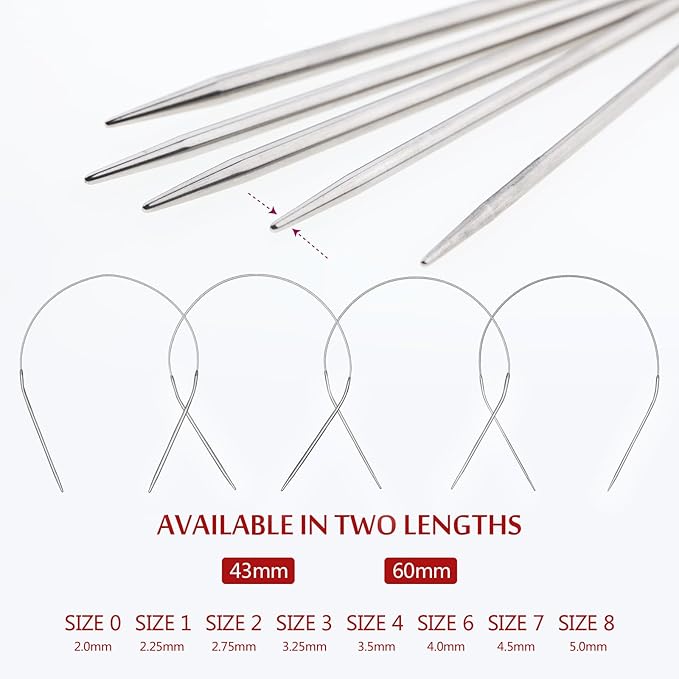 24inch (60cm) Stainless Steel Circular Knitting Needle Size US 7 (4.5mm) Metal Knitting Needles Set for Making Sweater Shawl Scarf