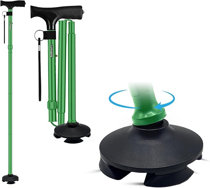 Walking Cane for Men & Women – Foldable, Adjustable, Self-Standing Cane with 360° Pivot Base, Comfortable Grip, Heavy Duty Canes for Women, Collapsible Walking Stick with Travel Bag for Seniors Adults